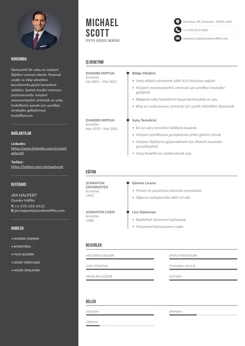 Divu kolonnu İpotek Kredisi Memuru  CV piemērs