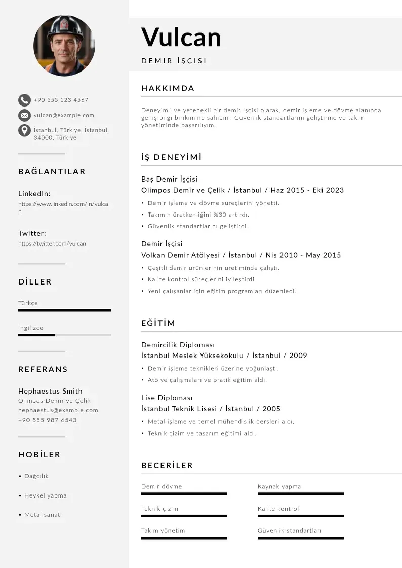 Mūsdienīga demir işçisi  CV veidne
