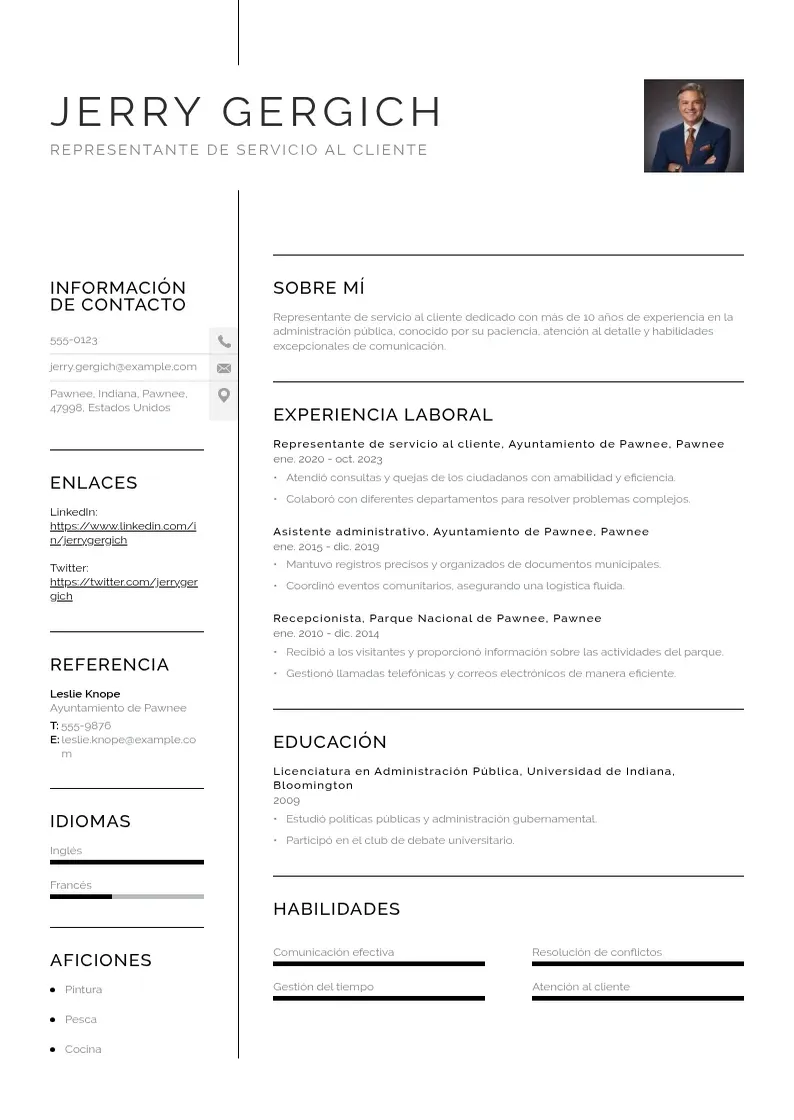 two column cv-representante-de-servicio-al-cliente resume example
