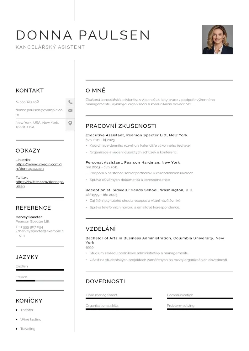 Vienkārša Kancelarsky asistent zivotopis CV piemērs