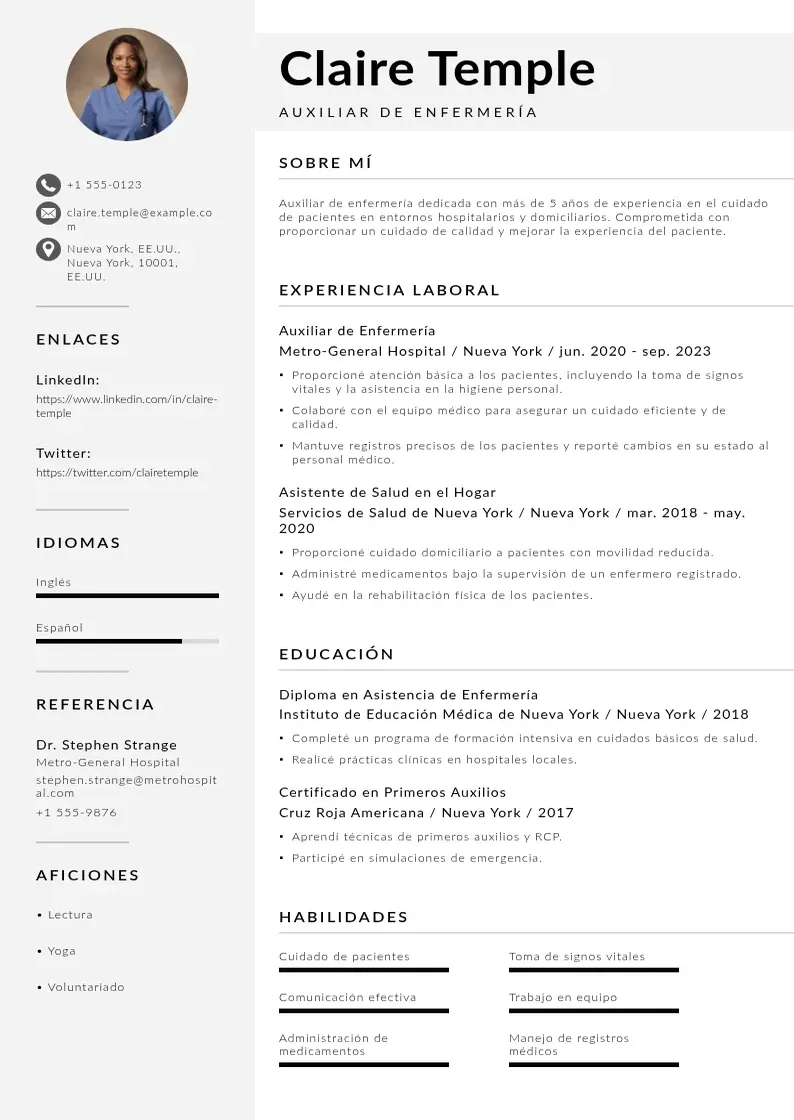 two column curriculum-vitae-de-auxiliar-de-enfermeria resume example