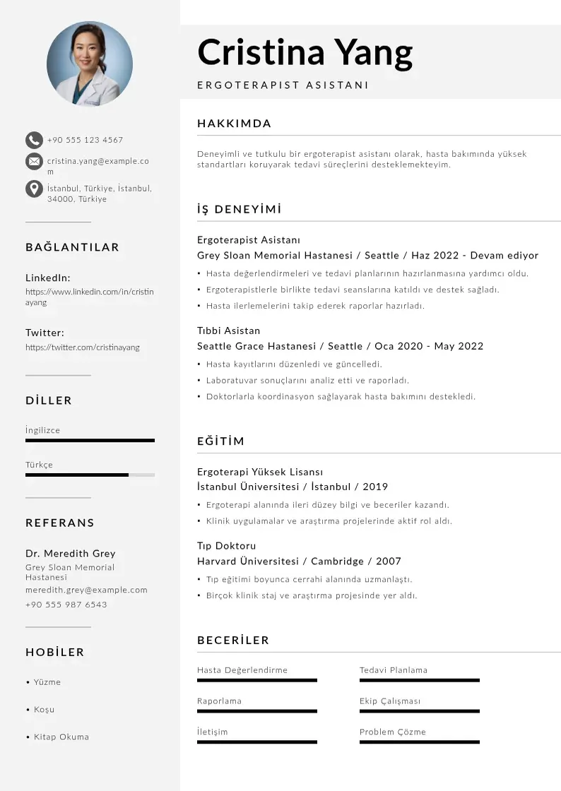 Mūsdienīga Ergoterapist Asistanı  CV veidne