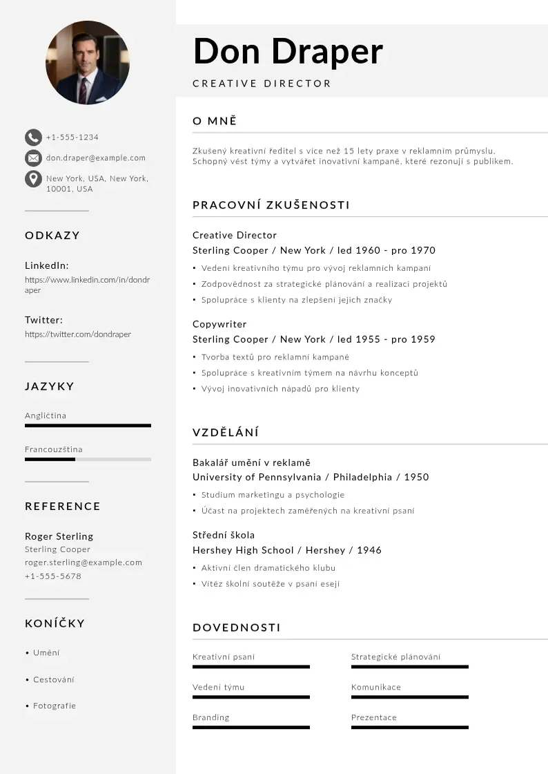 Mūsdienīga Zivotopisy serveru CV veidne