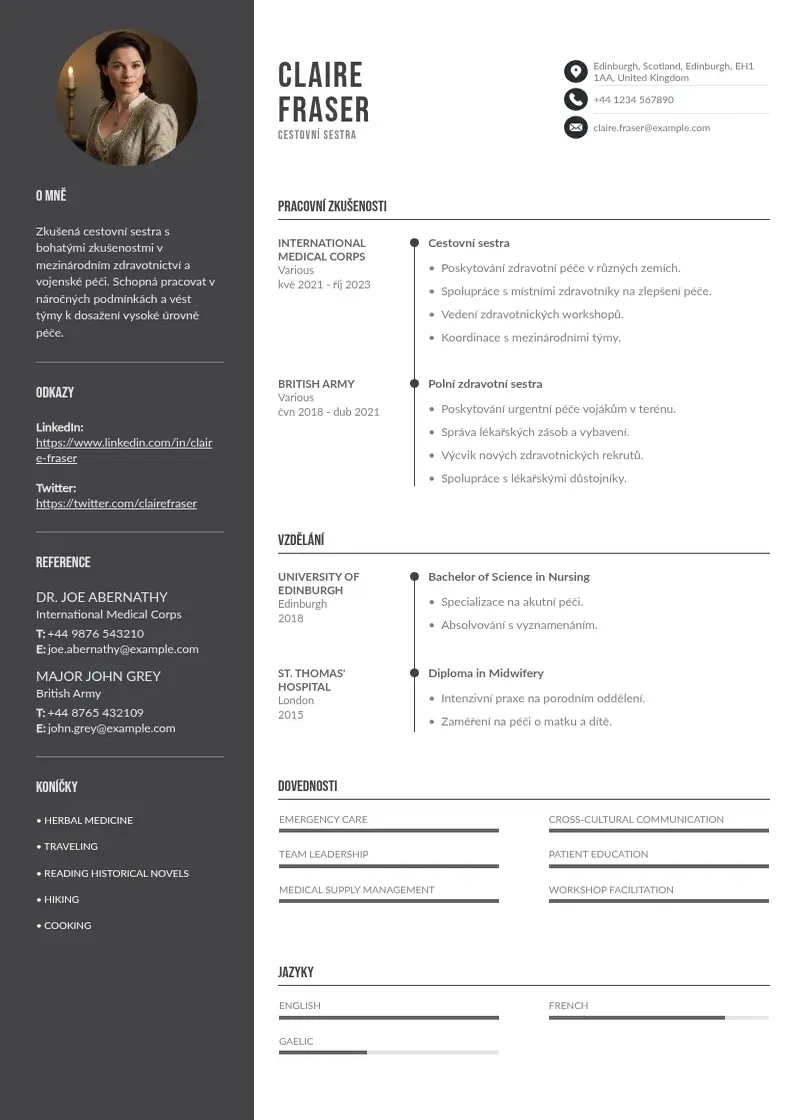 Divu kolonnu Cestovni sestra zivotopis CV piemērs
