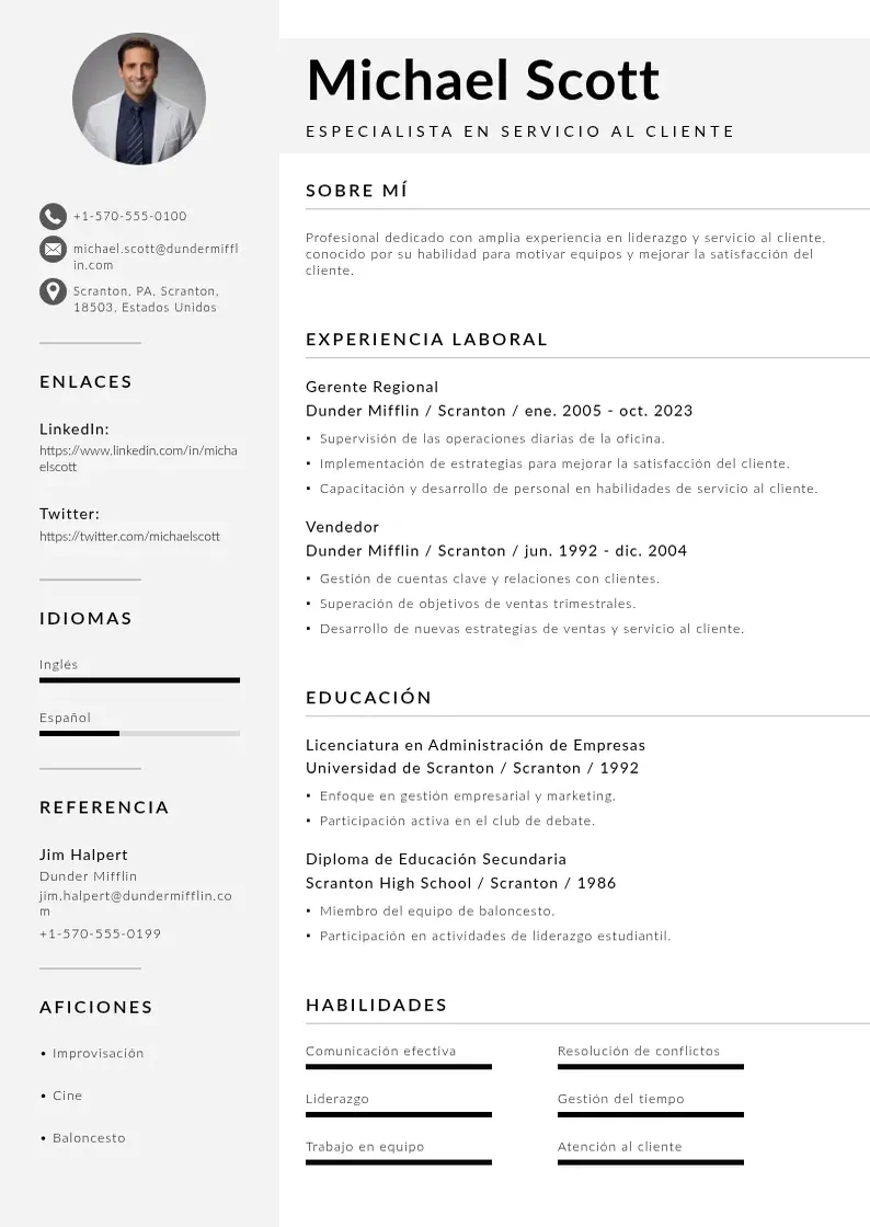 two column cv-especialista-en-servicio-al-cliente resume example
