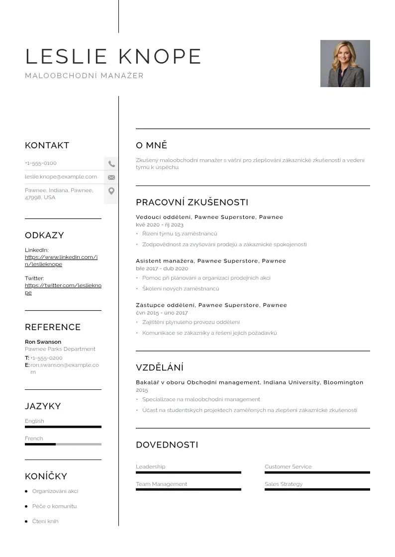 Vienkārša Maloobchodni manazer zivotopis CV piemērs