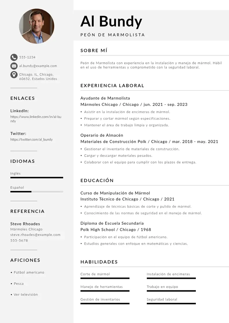 two column peon-de-marmolista resume example