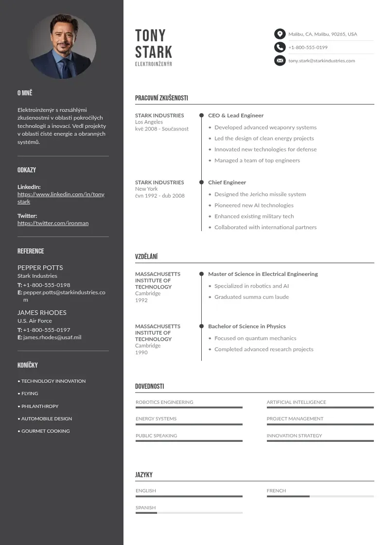 Divu kolonnu Zivotopis elektroinzenyr CV piemērs