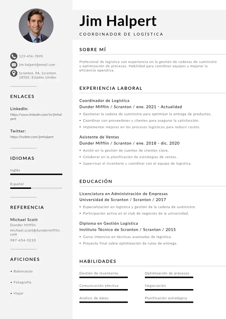 two column cv-coordinador-de-logistica resume example