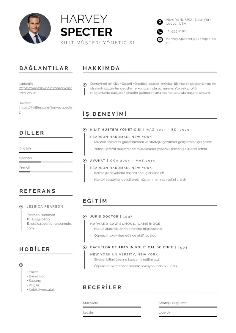 Profesionāla Kilit Müşteri Yöneticisi  CV veidne