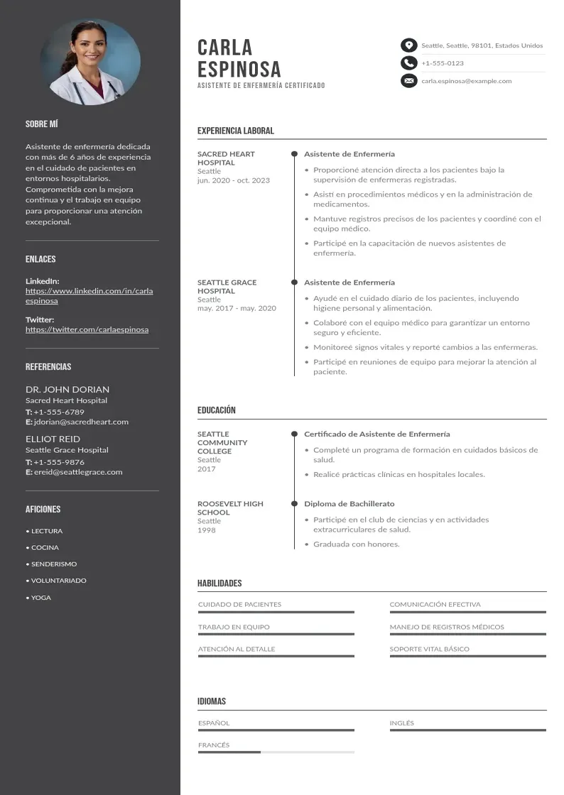two column cv-asistente-de-enfermeria-certificado resume example