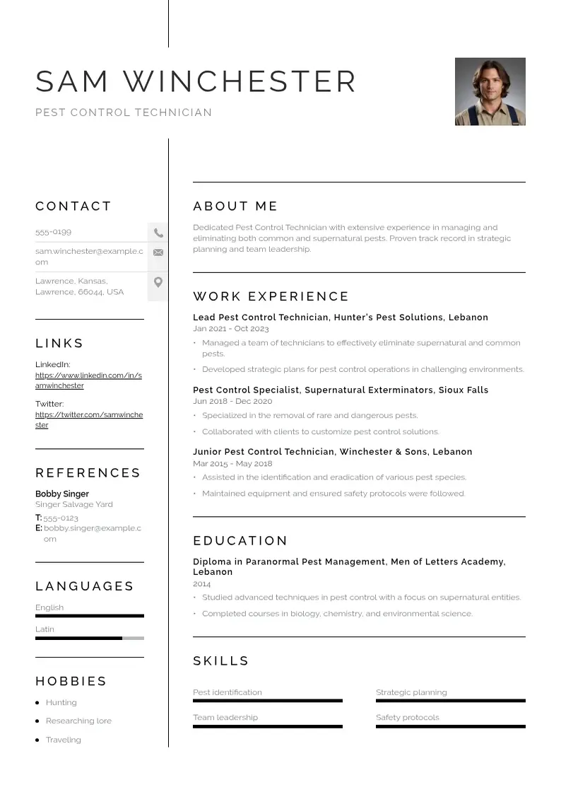 simple Pest control technician resume resume example