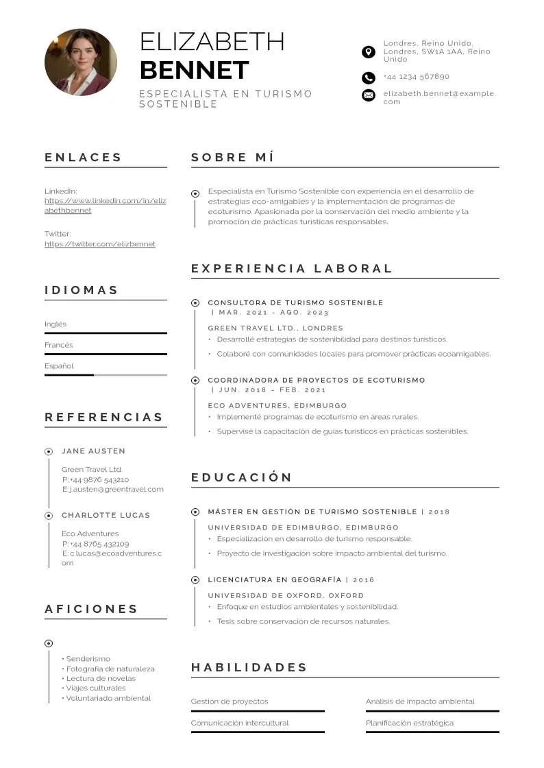 two column especialista-en-turismo-sostenible resume example