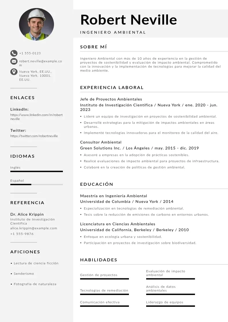 two column curriculum-de-ingeniero-ambiental resume example
