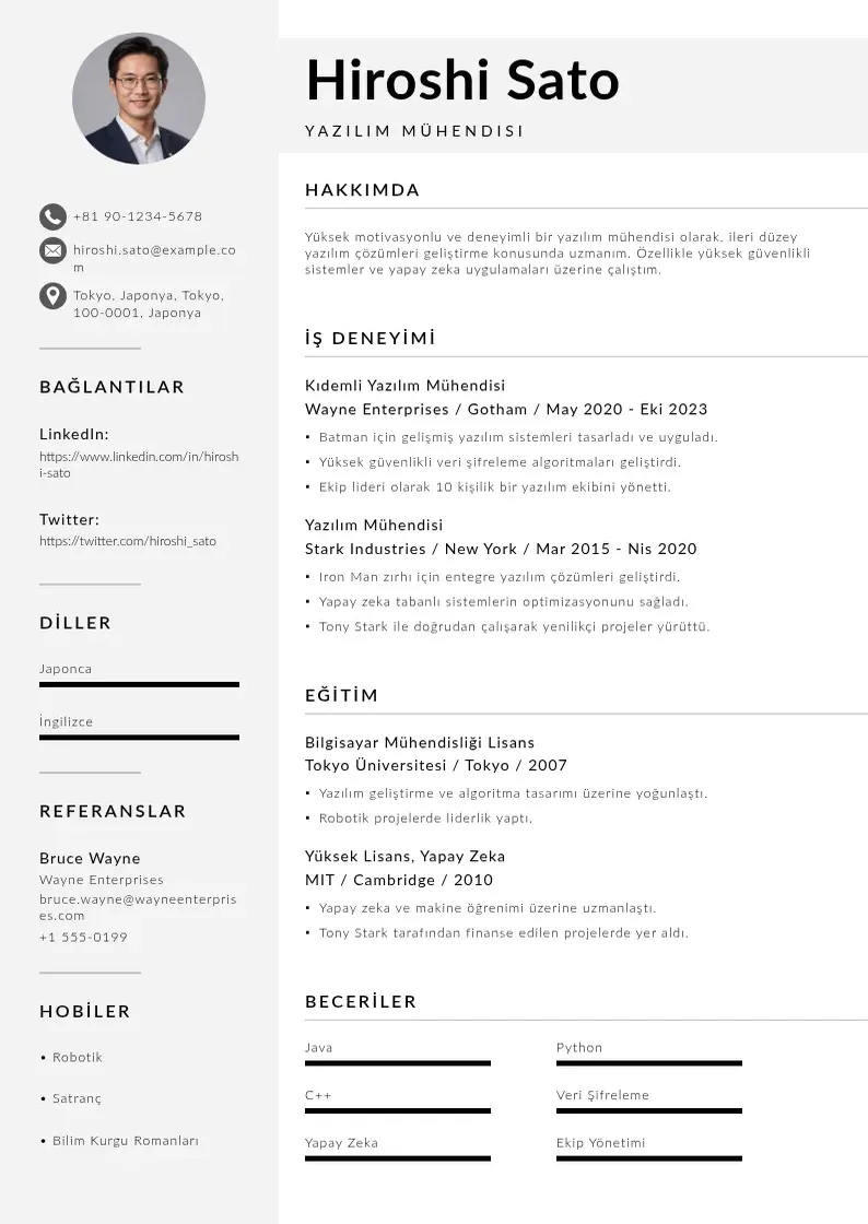 Mūsdienīga Yazilim muhendisi ozgecmis CV veidne