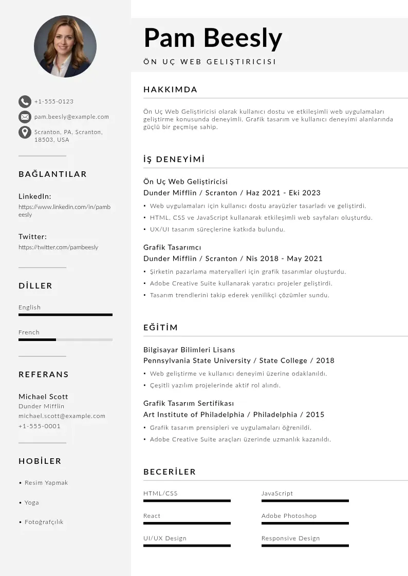 Mūsdienīga Ön Uç Web Geliştiricisi  CV veidne