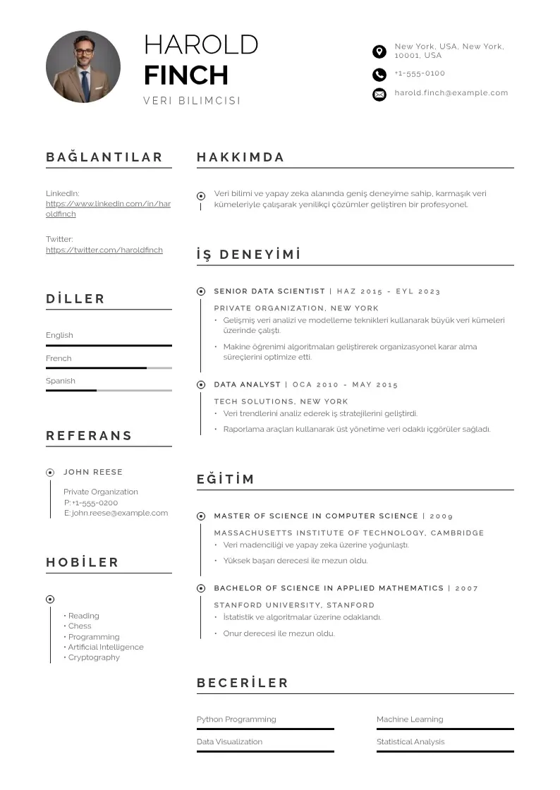 Profesionāla Veri Bilimcisi  CV veidne