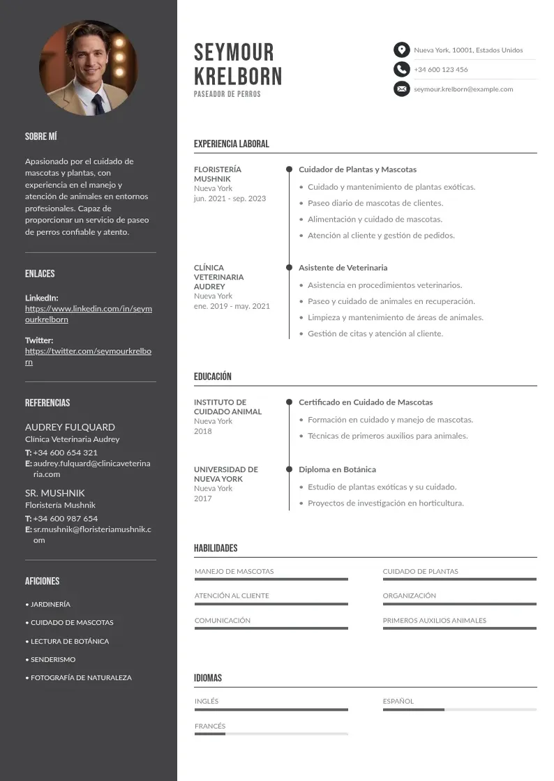 two column paseador-de-perros resume example