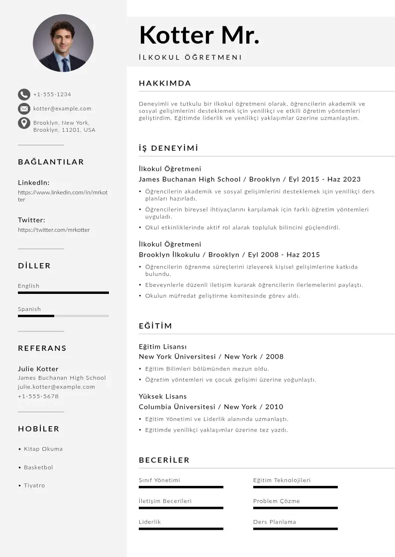 Mūsdienīga ilkokul öğretmeni  CV veidne