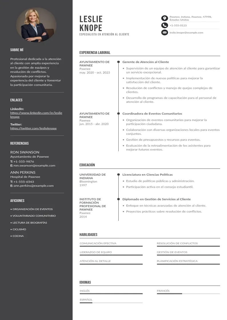 two column curriculum-de-atencion-al-cliente resume example