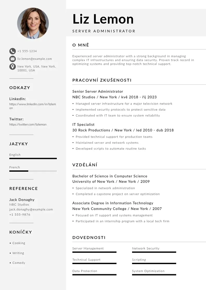 Mūsdienīga Zivotopisy serveru CV veidne