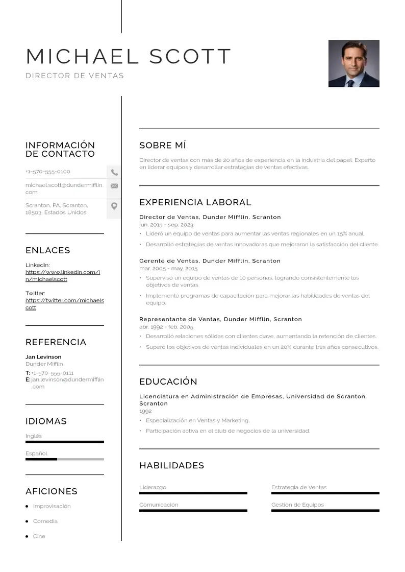 two column cv-director-de-ventas resume example