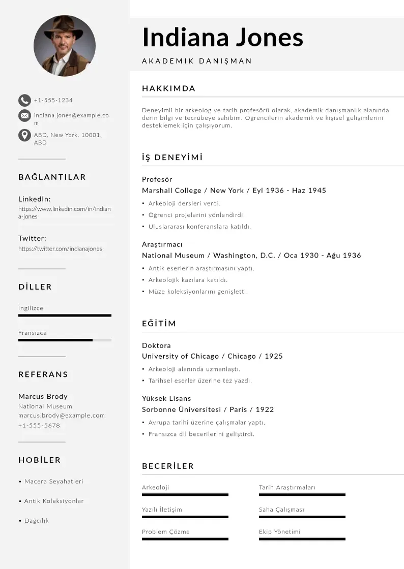Mūsdienīga Akademik Danışman  CV veidne