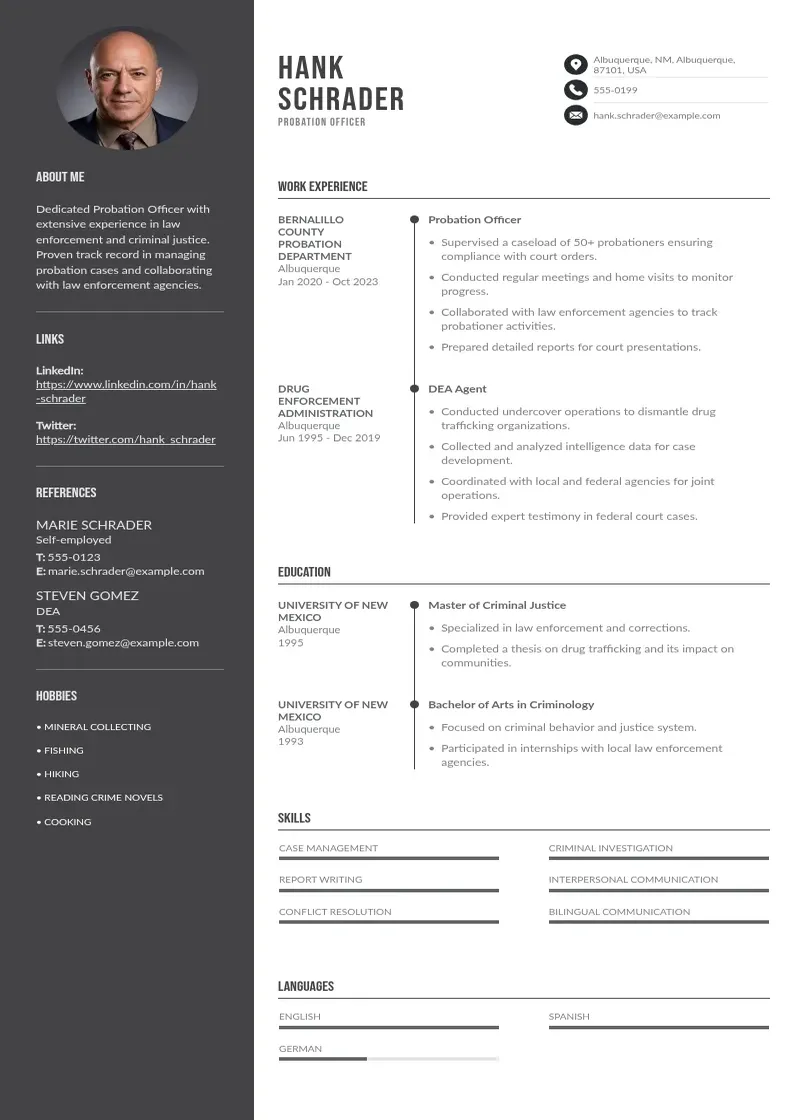 two column probation-officer-resume resume example