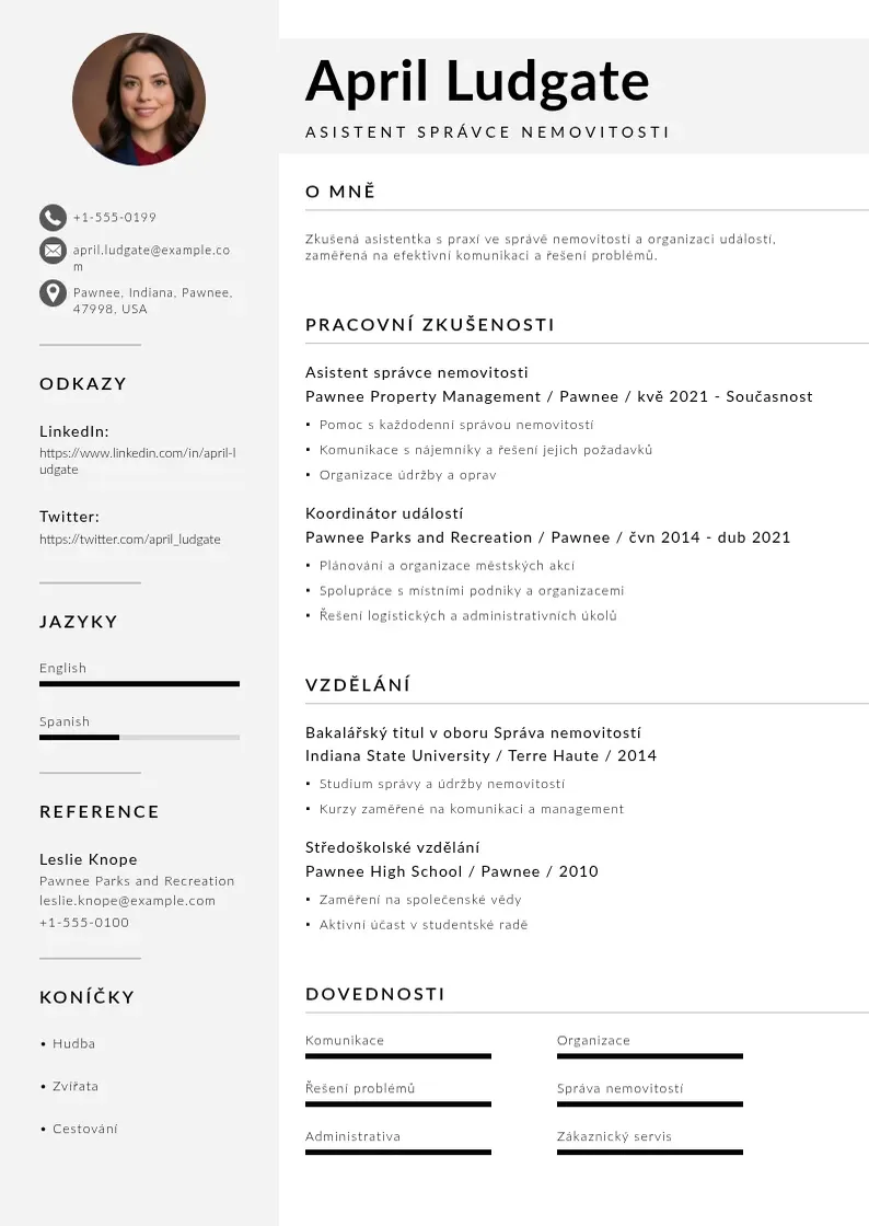 Mūsdienīga Asistent spravce nemovitosti zivotopis CV veidne