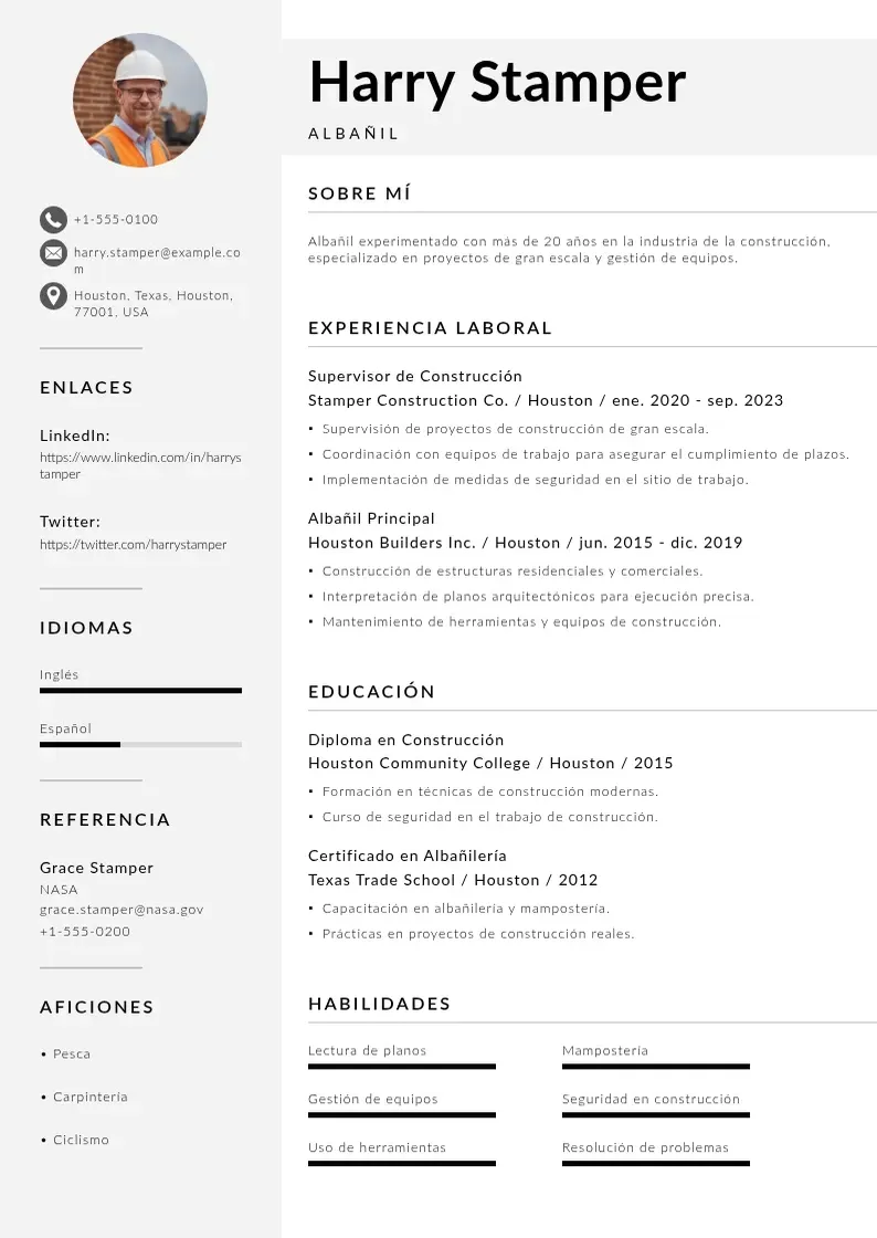 two column curriculum-de-albanil resume example