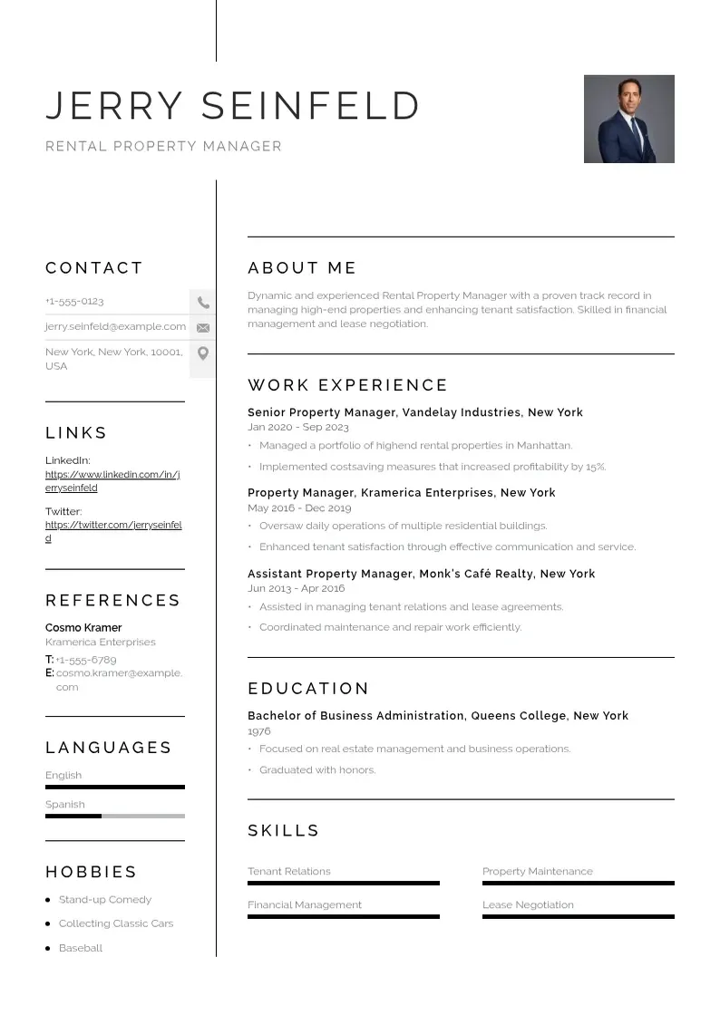 simple Rental property manager resume resume example