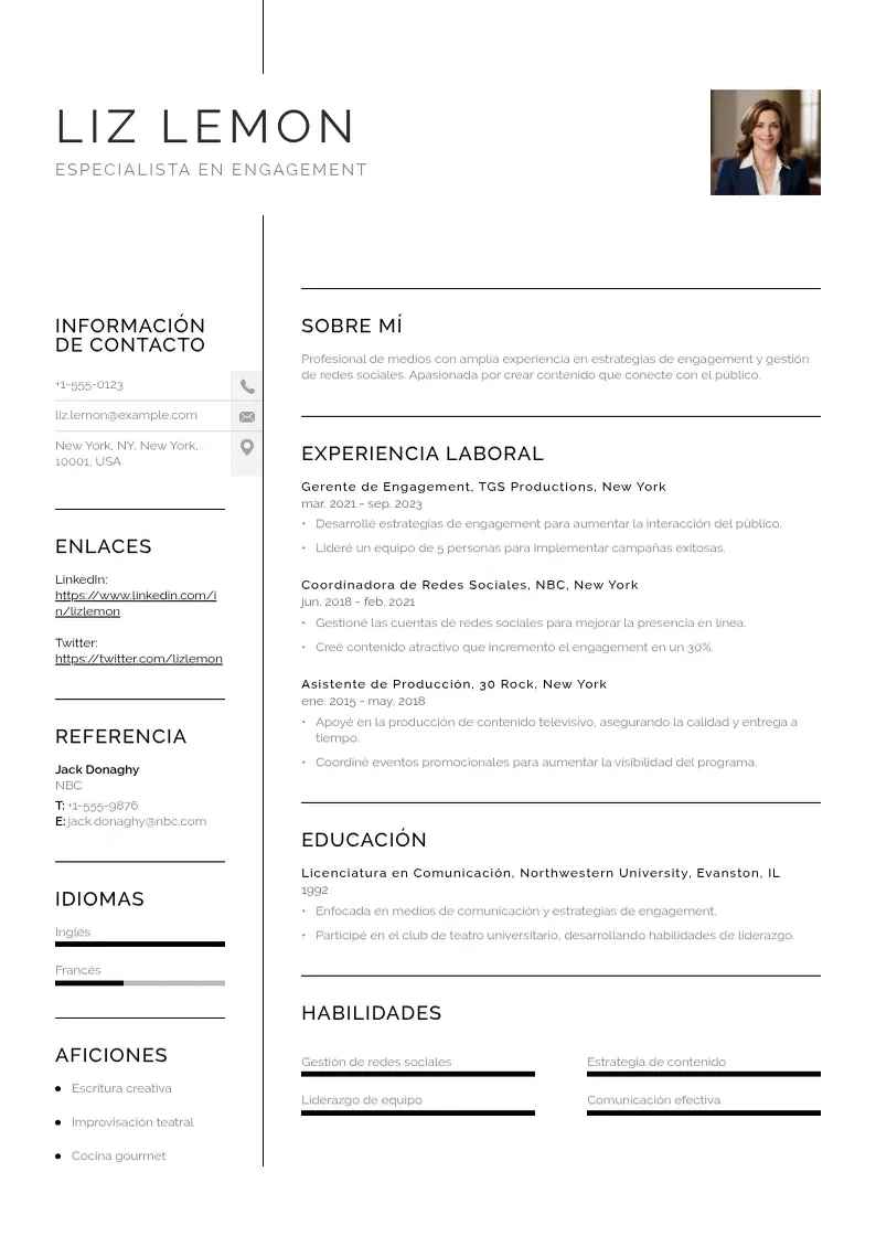 two column especialista-en-engagement resume example