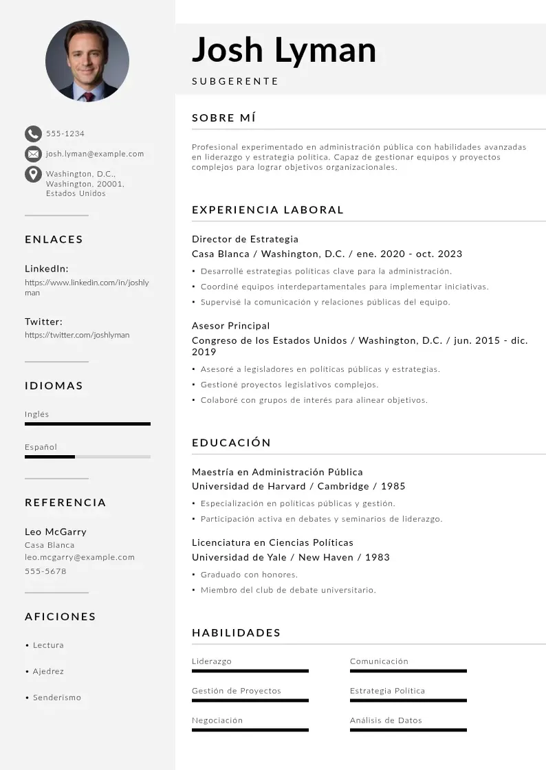 two column subgerente resume example
