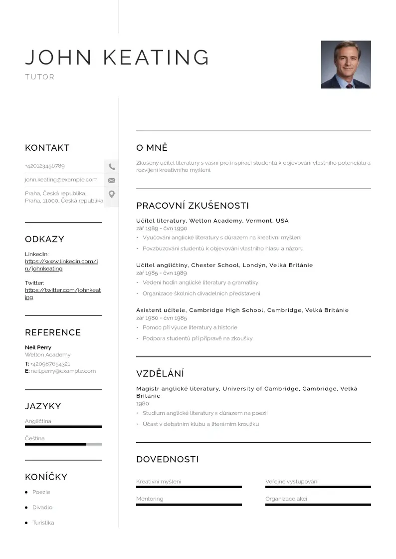Vienkārša Tutor zivotopis CV piemērs