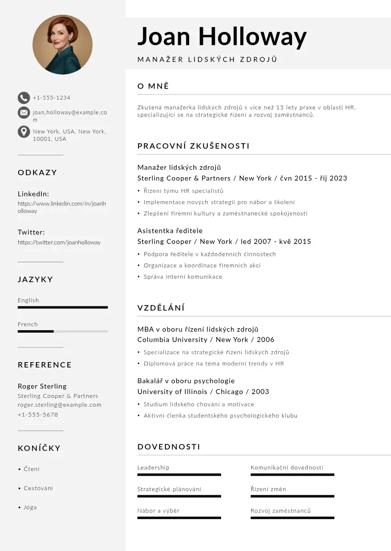 Mūsdienīga Manazer lidskych zdroju zivotopis CV veidne