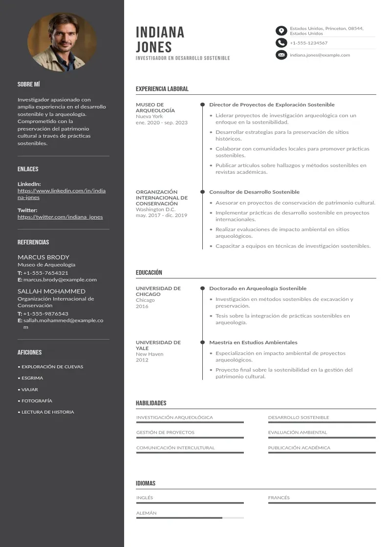 two column investigador-en-desarrollo-sostenible resume example