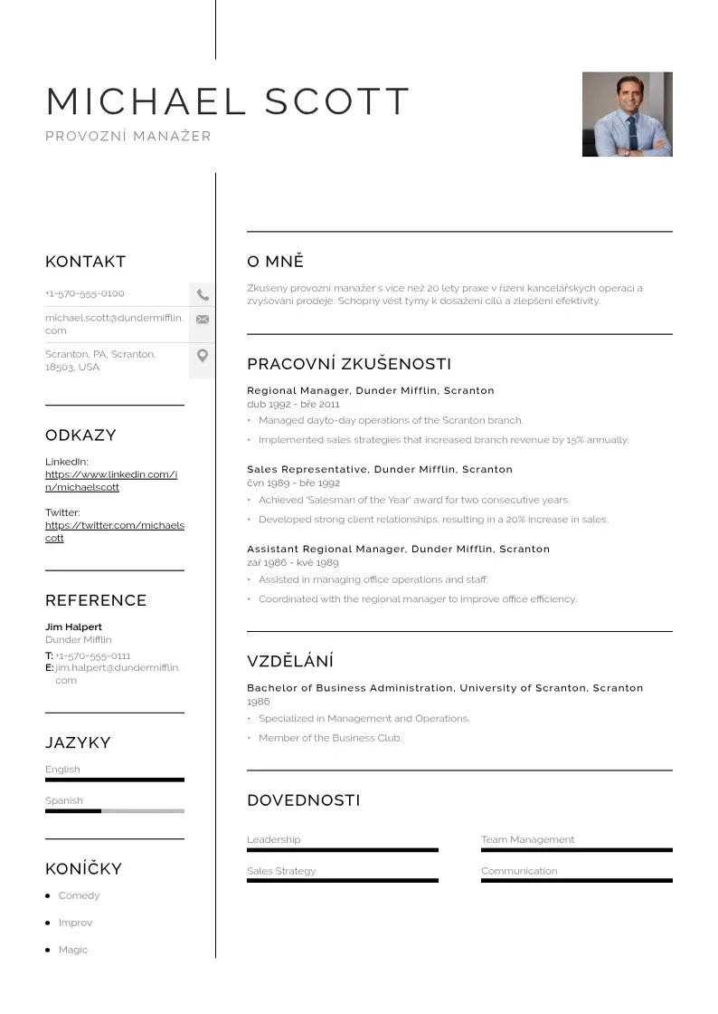 Vienkārša Provozní manažer CV piemērs