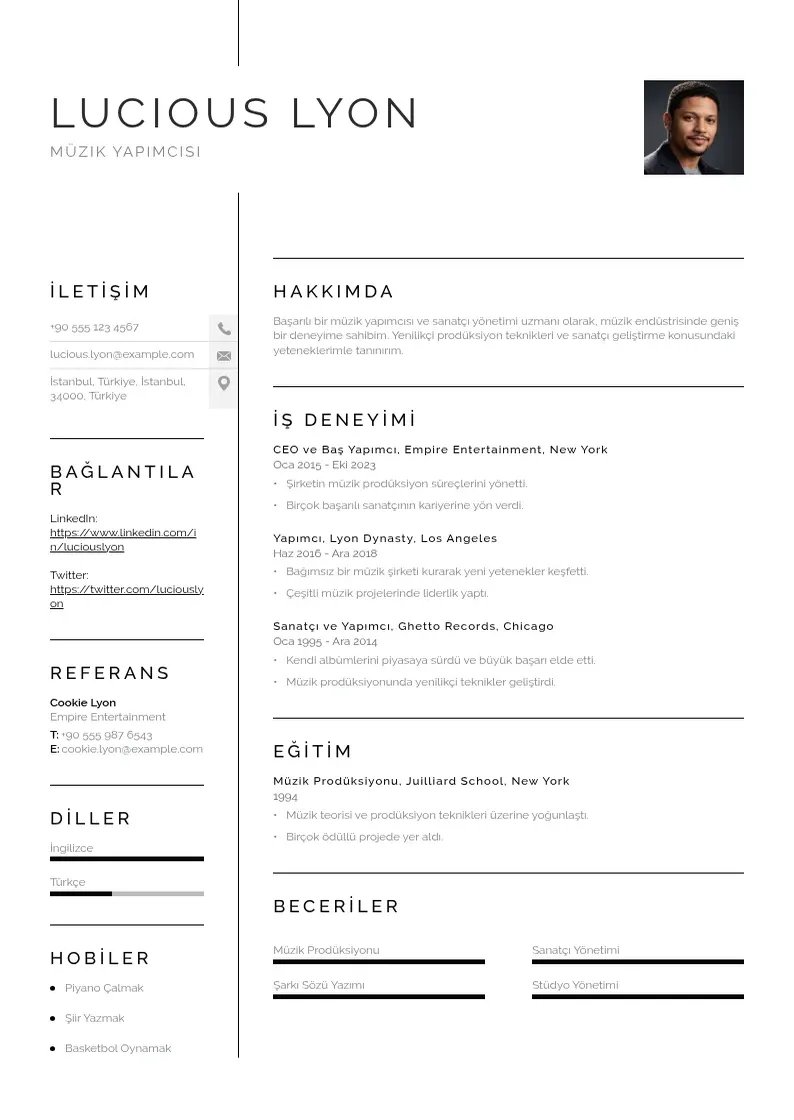 Vienkārša Müzik yapımcısı  CV piemērs