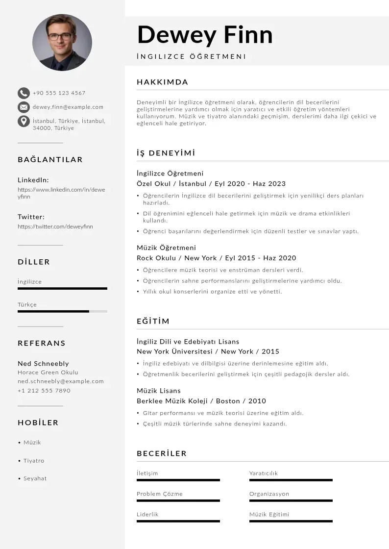 Mūsdienīga Ingilizce ogretmeni CV veidne