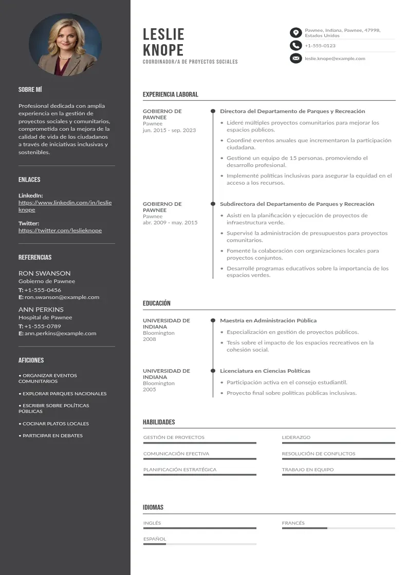 two column coordinadora-de-proyectos-sociales resume example