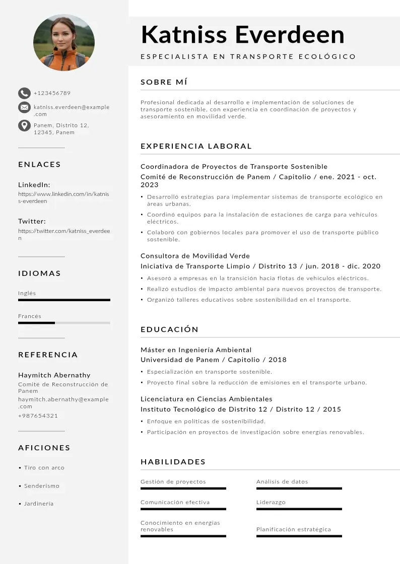 two column especialista-en-transporte-ecologico resume example