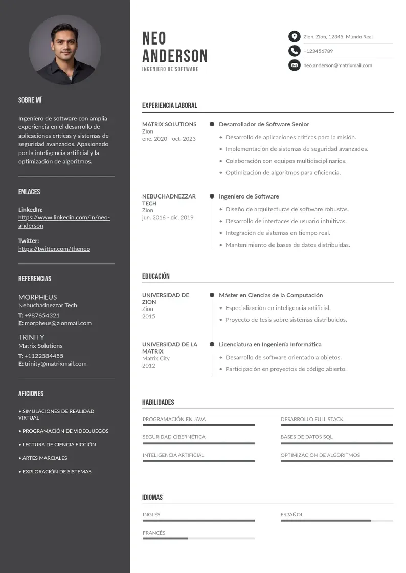 two column cv-ingeniero-de-software resume example