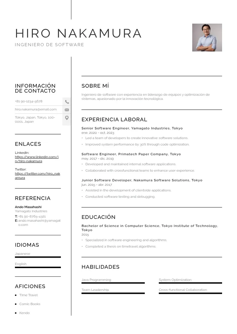 two column cv-ingeniero-de-software resume example