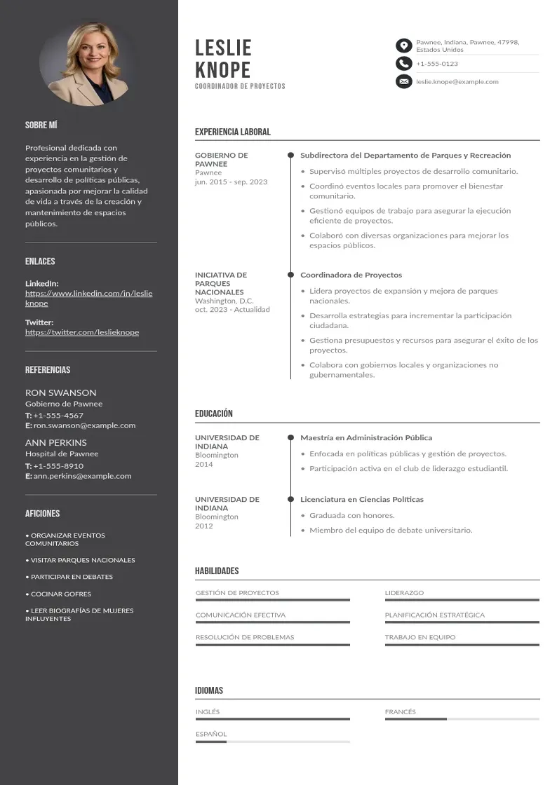 two column cv-de-coordinador-de-proyectos resume example