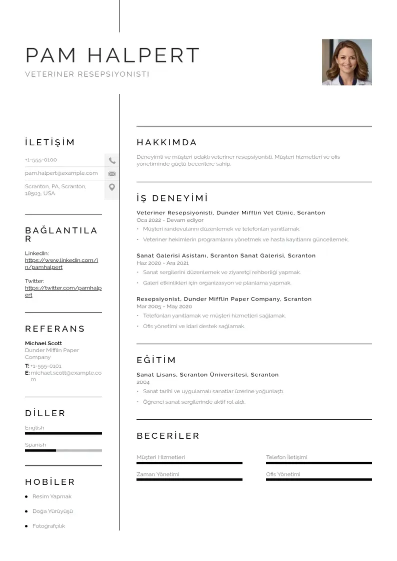 Vienkārša Veteriner Resepsiyonisti  CV piemērs