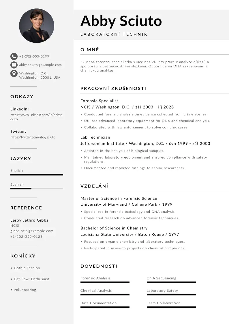 Mūsdienīga Laboratorniho technika zivotopis CV veidne