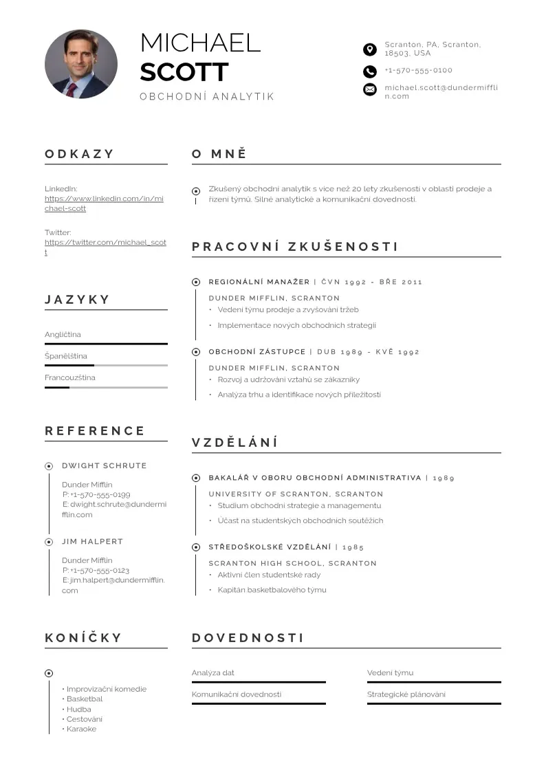 Profesionāla Obchodni analytik zivotopis CV veidne