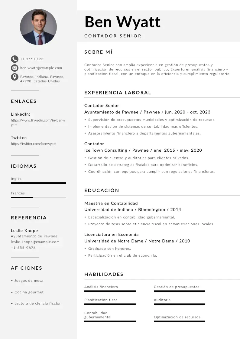 two column cv-contador-senior resume example