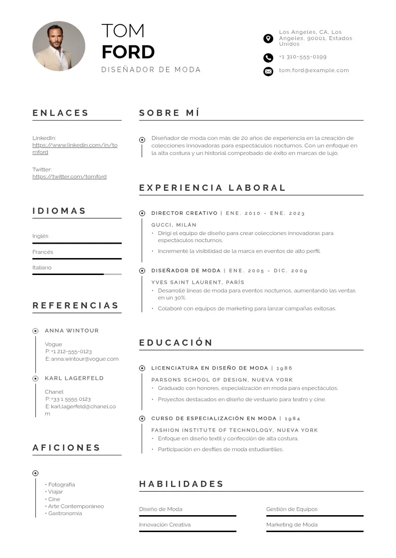 two column disenadora-de-moda-para-espectaculos-nocturnos resume example
