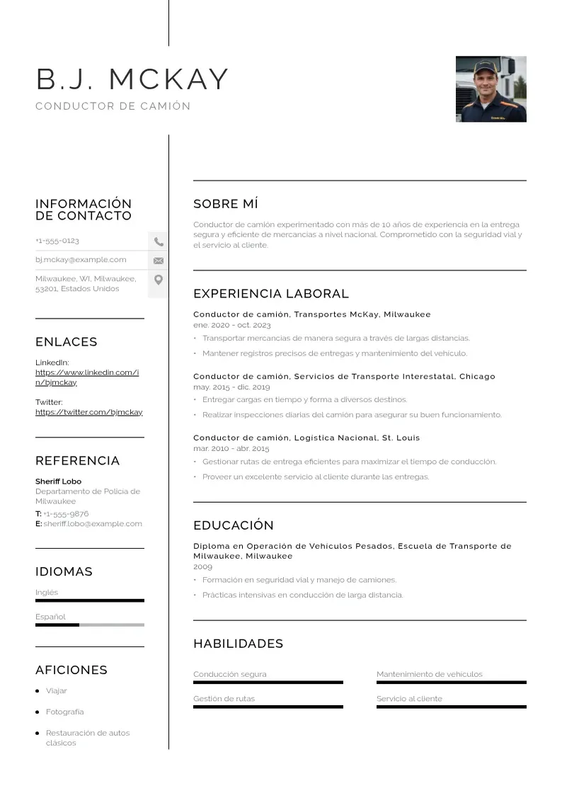 two column cv-conductor-de-camion resume example